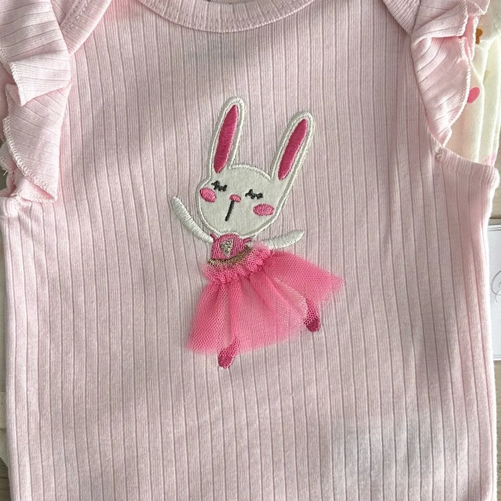 Baby Girl Bodysuit Onesies 3 Pack Ballerina Bunny Easter Hearts Size 6M